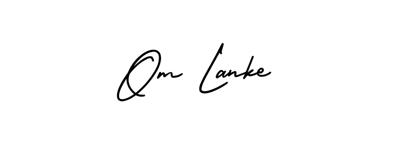 You should practise on your own different ways (AmerikaSignatureDemo-Regular) to write your name (Om Lanke) in signature. don't let someone else do it for you. Om Lanke signature style 3 images and pictures png