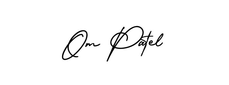 You should practise on your own different ways (AmerikaSignatureDemo-Regular) to write your name (Om Patel) in signature. don't let someone else do it for you. Om Patel signature style 3 images and pictures png