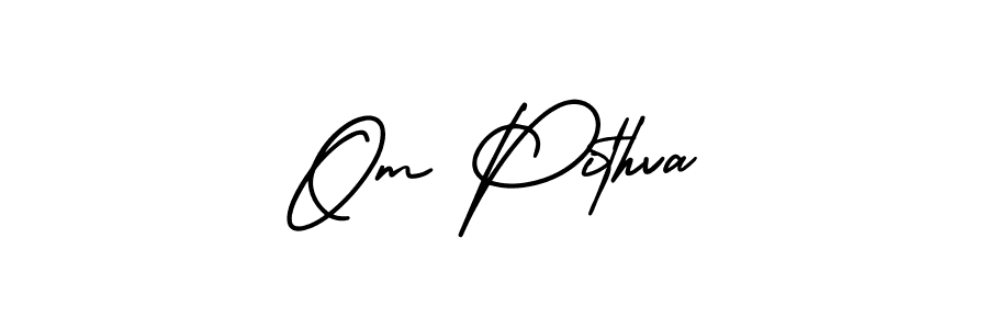 You should practise on your own different ways (AmerikaSignatureDemo-Regular) to write your name (Om Pithva) in signature. don't let someone else do it for you. Om Pithva signature style 3 images and pictures png