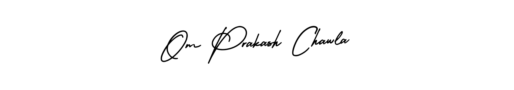 The best way (AmerikaSignatureDemo-Regular) to make a short signature is to pick only two or three words in your name. The name Om Prakash Chawla include a total of six letters. For converting this name. Om Prakash Chawla signature style 3 images and pictures png