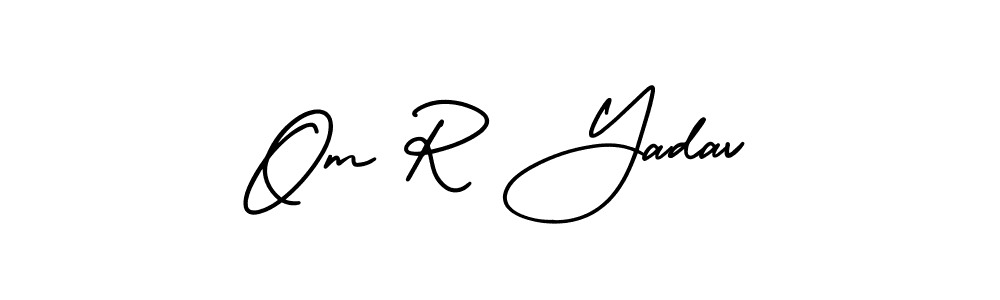 You should practise on your own different ways (AmerikaSignatureDemo-Regular) to write your name (Om R Yadav) in signature. don't let someone else do it for you. Om R Yadav signature style 3 images and pictures png