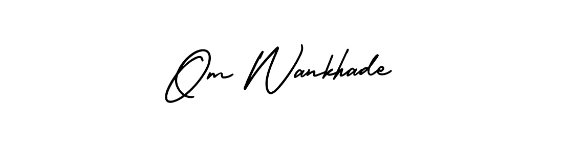 You should practise on your own different ways (AmerikaSignatureDemo-Regular) to write your name (Om Wankhade) in signature. don't let someone else do it for you. Om Wankhade signature style 3 images and pictures png