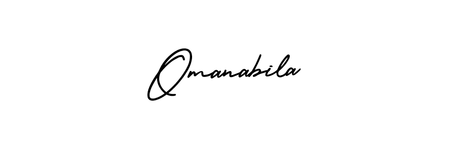The best way (AmerikaSignatureDemo-Regular) to make a short signature is to pick only two or three words in your name. The name Omanabila include a total of six letters. For converting this name. Omanabila signature style 3 images and pictures png