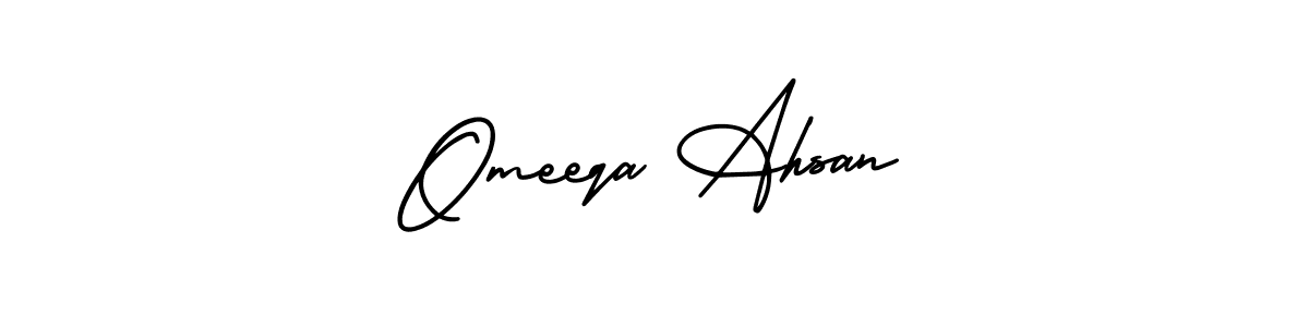 AmerikaSignatureDemo-Regular is a professional signature style that is perfect for those who want to add a touch of class to their signature. It is also a great choice for those who want to make their signature more unique. Get Omeeqa Ahsan name to fancy signature for free. Omeeqa Ahsan signature style 3 images and pictures png