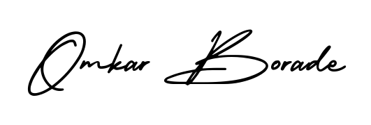 The AmerikaSignatureDemo-Regular typeface gives name Omkar Borade a refined look. Suitable for certificates, diplomas, and official verification. Omkar Borade signature style 3 images and pictures png