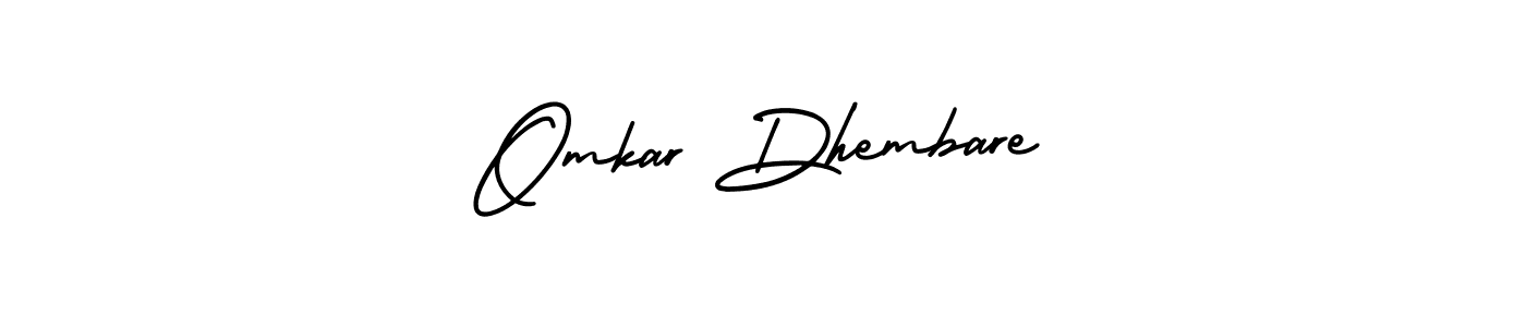 You should practise on your own different ways (AmerikaSignatureDemo-Regular) to write your name (Omkar Dhembare) in signature. don't let someone else do it for you. Omkar Dhembare signature style 3 images and pictures png