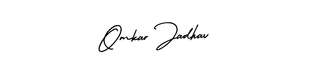 You should practise on your own different ways (AmerikaSignatureDemo-Regular) to write your name (Omkar Jadhav) in signature. don't let someone else do it for you. Omkar Jadhav signature style 3 images and pictures png