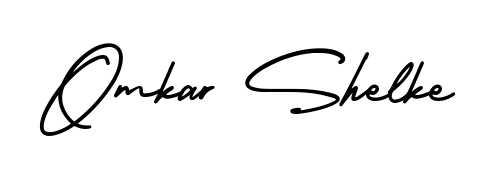 Create a personalized artistic stamp with Omkar Shelke in AmerikaSignatureDemo-Regular font. Perfect for visual artists, designers, and influencers. Omkar Shelke signature style 3 images and pictures png