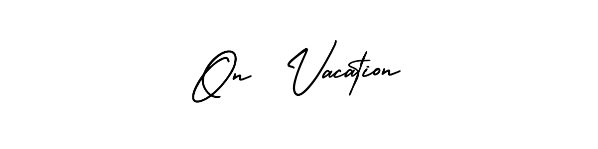 You should practise on your own different ways (AmerikaSignatureDemo-Regular) to write your name (On  Vacation) in signature. don't let someone else do it for you. On  Vacation signature style 3 images and pictures png