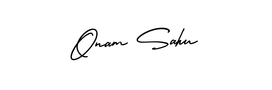 Use a signature maker to create a handwritten signature online. With this signature software, you can design (AmerikaSignatureDemo-Regular) your own signature for name Onam Sahu. Onam Sahu signature style 3 images and pictures png