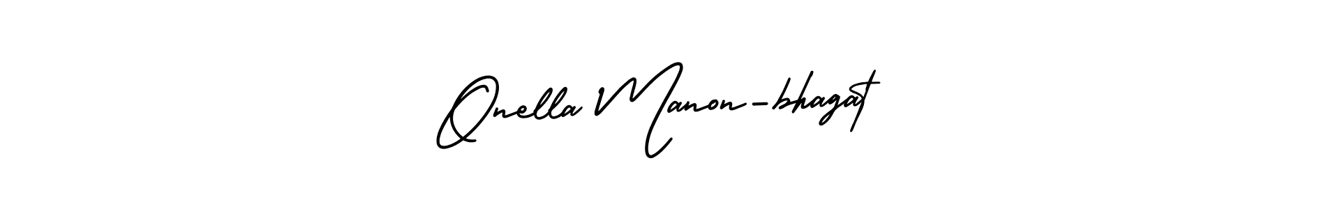 You should practise on your own different ways (AmerikaSignatureDemo-Regular) to write your name (Onella Manon-bhagat) in signature. don't let someone else do it for you. Onella Manon-bhagat signature style 3 images and pictures png