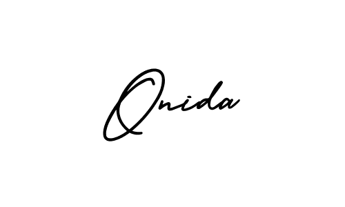 How to make Onida name signature. Use AmerikaSignatureDemo-Regular style for creating short signs online. This is the latest handwritten sign. Onida signature style 3 images and pictures png