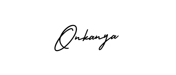 You should practise on your own different ways (AmerikaSignatureDemo-Regular) to write your name (Onkanya) in signature. don't let someone else do it for you. Onkanya signature style 3 images and pictures png