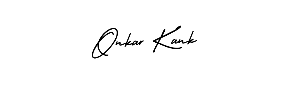 You should practise on your own different ways (AmerikaSignatureDemo-Regular) to write your name (Onkar Kank) in signature. don't let someone else do it for you. Onkar Kank signature style 3 images and pictures png