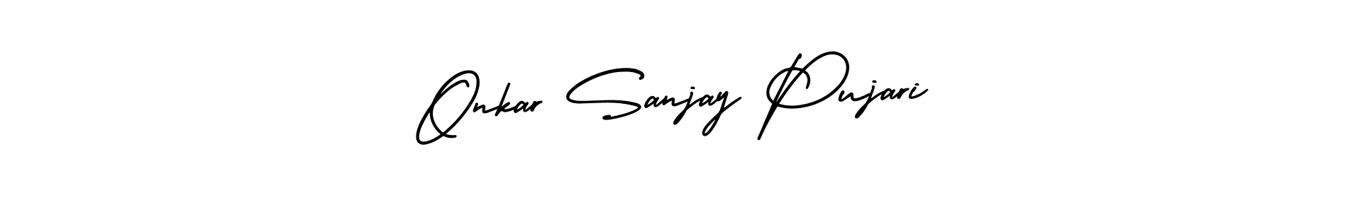The best way (AmerikaSignatureDemo-Regular) to make a short signature is to pick only two or three words in your name. The name Onkar Sanjay Pujari include a total of six letters. For converting this name. Onkar Sanjay Pujari signature style 3 images and pictures png