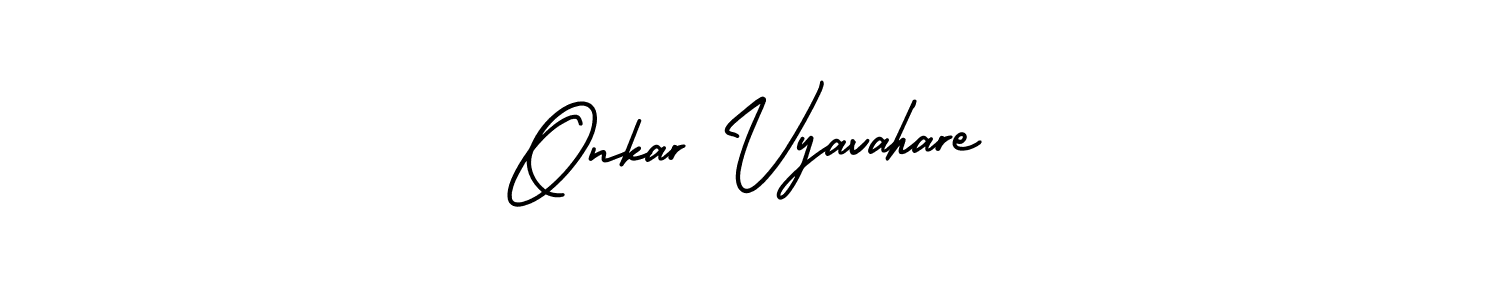 You should practise on your own different ways (AmerikaSignatureDemo-Regular) to write your name (Onkar Vyavahare) in signature. don't let someone else do it for you. Onkar Vyavahare signature style 3 images and pictures png