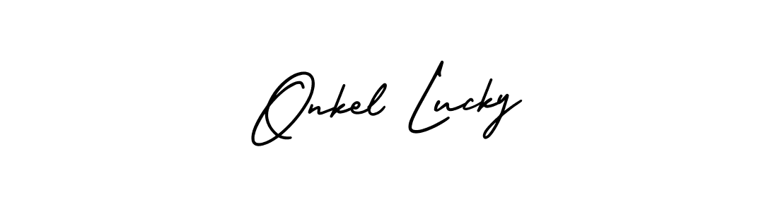if you are searching for the best signature style for your name Onkel Lucky. so please give up your signature search. here we have designed multiple signature styles  using AmerikaSignatureDemo-Regular. Onkel Lucky signature style 3 images and pictures png
