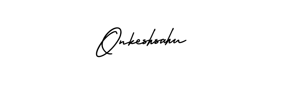 This is the best signature style for the Onkeshsahu name. Also you like these signature font (AmerikaSignatureDemo-Regular). Mix name signature. Onkeshsahu signature style 3 images and pictures png