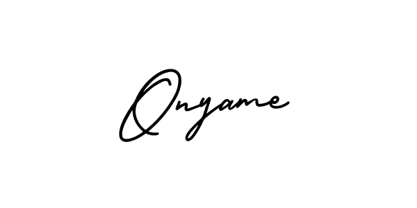 How to make Onyame name signature. Use AmerikaSignatureDemo-Regular style for creating short signs online. This is the latest handwritten sign. Onyame signature style 3 images and pictures png