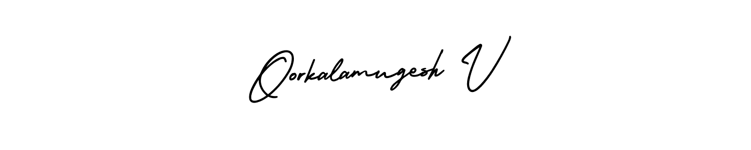 Oorkalamugesh V stylish signature style. Best Handwritten Sign (AmerikaSignatureDemo-Regular) for my name. Handwritten Signature Collection Ideas for my name Oorkalamugesh V. Oorkalamugesh V signature style 3 images and pictures png
