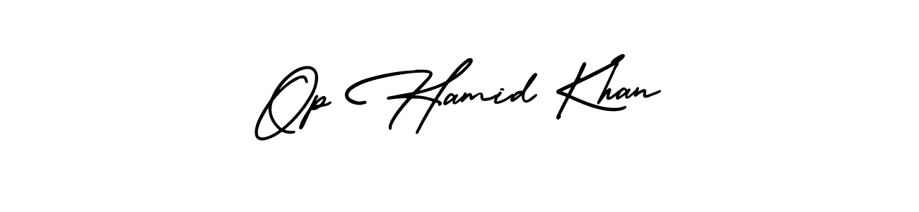 Make a beautiful signature design for name Op Hamid Khan. With this signature (AmerikaSignatureDemo-Regular) style, you can create a handwritten signature for free. Op Hamid Khan signature style 3 images and pictures png