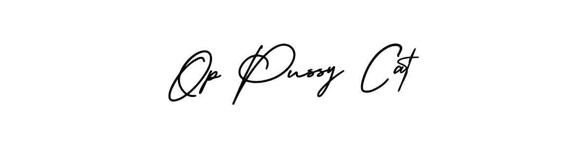 Op Pussy Cat stylish signature style. Best Handwritten Sign (AmerikaSignatureDemo-Regular) for my name. Handwritten Signature Collection Ideas for my name Op Pussy Cat. Op Pussy Cat signature style 3 images and pictures png