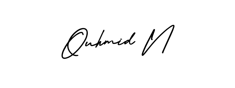 You should practise on your own different ways (AmerikaSignatureDemo-Regular) to write your name (Ouhmid N) in signature. don't let someone else do it for you. Ouhmid N signature style 3 images and pictures png
