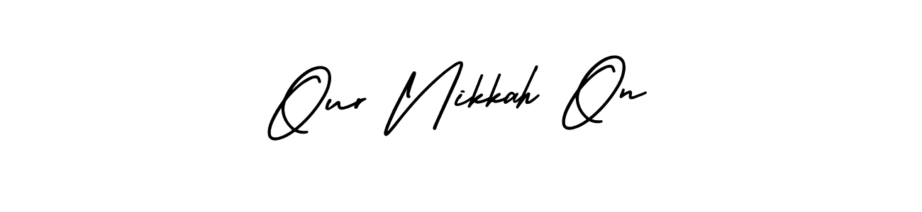 You should practise on your own different ways (AmerikaSignatureDemo-Regular) to write your name (Our Nikkah On) in signature. don't let someone else do it for you. Our Nikkah On signature style 3 images and pictures png