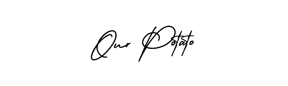 You should practise on your own different ways (AmerikaSignatureDemo-Regular) to write your name (Our Potato) in signature. don't let someone else do it for you. Our Potato signature style 3 images and pictures png