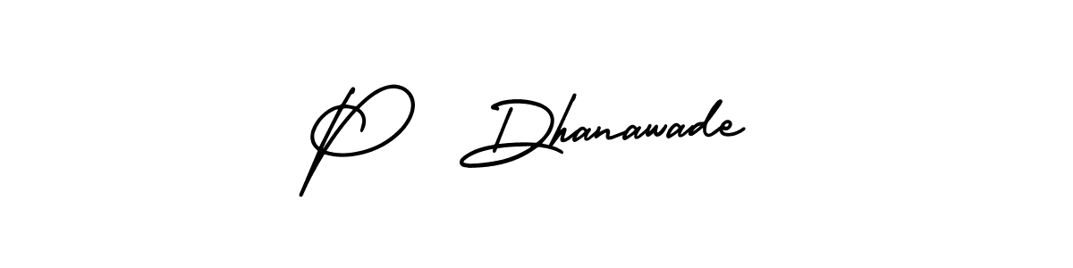 This is the best signature style for the P  Dhanawade name. Also you like these signature font (AmerikaSignatureDemo-Regular). Mix name signature. P  Dhanawade signature style 3 images and pictures png