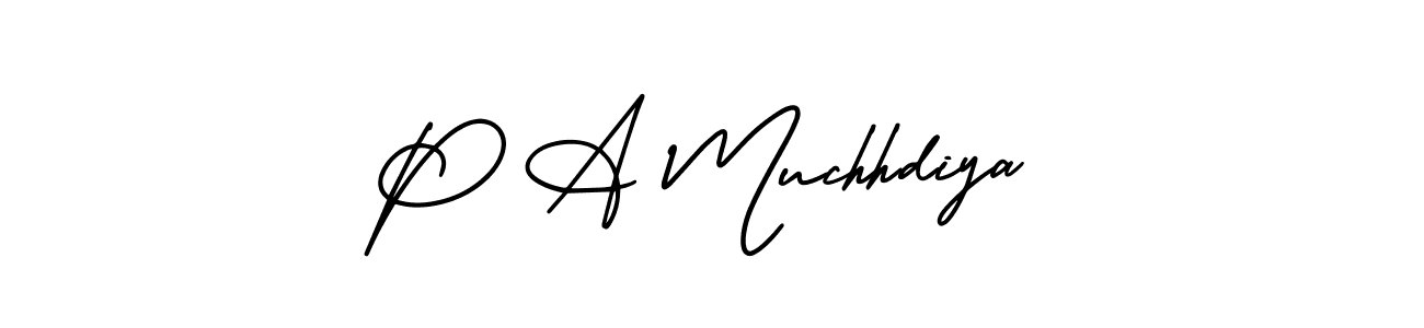 Use a signature maker to create a handwritten signature online. With this signature software, you can design (AmerikaSignatureDemo-Regular) your own signature for name P A Muchhdiya. P A Muchhdiya signature style 3 images and pictures png