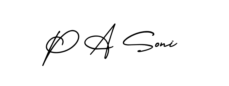 How to make P A Soni name signature. Use AmerikaSignatureDemo-Regular style for creating short signs online. This is the latest handwritten sign. P A Soni signature style 3 images and pictures png
