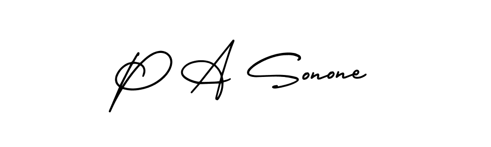 How to make P A Sonone name signature. Use AmerikaSignatureDemo-Regular style for creating short signs online. This is the latest handwritten sign. P A Sonone signature style 3 images and pictures png