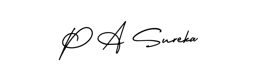 Create a beautiful signature design for name P A Sureka. With this signature (AmerikaSignatureDemo-Regular) fonts, you can make a handwritten signature for free. P A Sureka signature style 3 images and pictures png