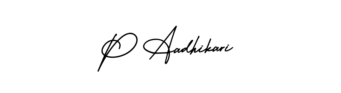 You should practise on your own different ways (AmerikaSignatureDemo-Regular) to write your name (P Aadhikari) in signature. don't let someone else do it for you. P Aadhikari signature style 3 images and pictures png