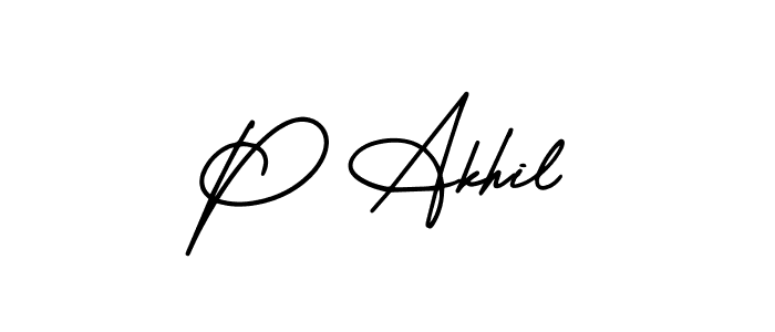 The best way (AmerikaSignatureDemo-Regular) to make a short signature is to pick only two or three words in your name. The name P Akhil include a total of six letters. For converting this name. P Akhil signature style 3 images and pictures png