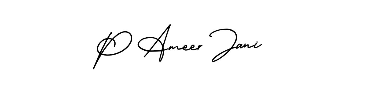 The best way (AmerikaSignatureDemo-Regular) to make a short signature is to pick only two or three words in your name. The name P Ameer Jani include a total of six letters. For converting this name. P Ameer Jani signature style 3 images and pictures png