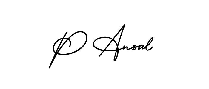 The best way (AmerikaSignatureDemo-Regular) to make a short signature is to pick only two or three words in your name. The name P Ansal include a total of six letters. For converting this name. P Ansal signature style 3 images and pictures png