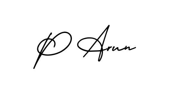 Use a signature maker to create a handwritten signature online. With this signature software, you can design (AmerikaSignatureDemo-Regular) your own signature for name P Arun. P Arun signature style 3 images and pictures png