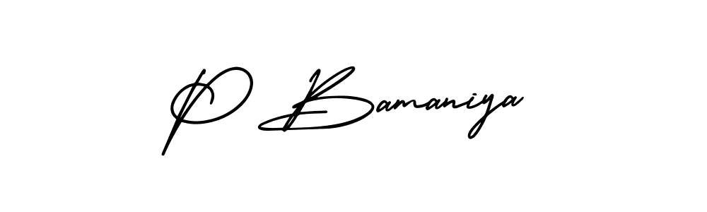 if you are searching for the best signature style for your name P Bamaniya. so please give up your signature search. here we have designed multiple signature styles  using AmerikaSignatureDemo-Regular. P Bamaniya signature style 3 images and pictures png