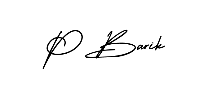 The best way (AmerikaSignatureDemo-Regular) to make a short signature is to pick only two or three words in your name. The name P Barik include a total of six letters. For converting this name. P Barik signature style 3 images and pictures png