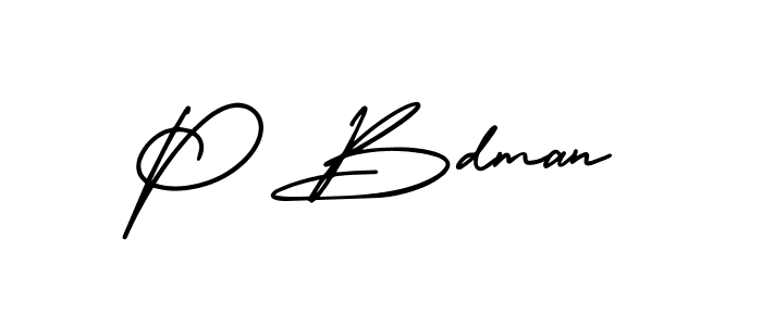 How to make P Bdman name signature. Use AmerikaSignatureDemo-Regular style for creating short signs online. This is the latest handwritten sign. P Bdman signature style 3 images and pictures png