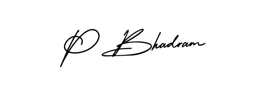 You should practise on your own different ways (AmerikaSignatureDemo-Regular) to write your name (P Bhadram) in signature. don't let someone else do it for you. P Bhadram signature style 3 images and pictures png