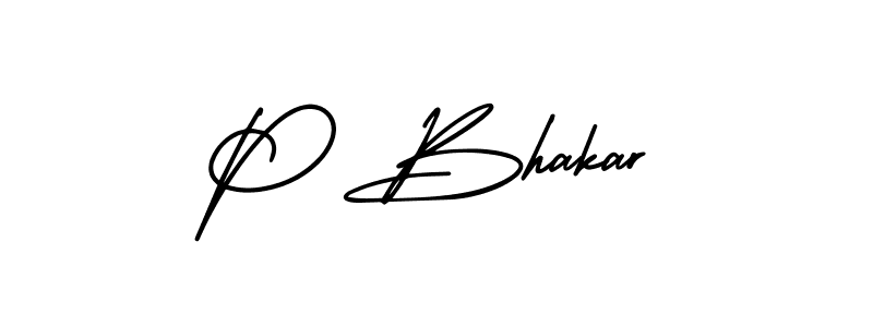 The best way (AmerikaSignatureDemo-Regular) to make a short signature is to pick only two or three words in your name. The name P Bhakar include a total of six letters. For converting this name. P Bhakar signature style 3 images and pictures png