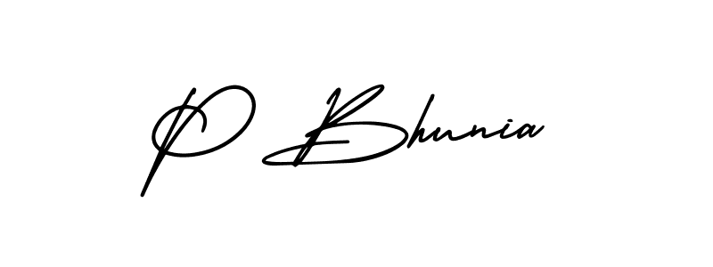 The best way (AmerikaSignatureDemo-Regular) to make a short signature is to pick only two or three words in your name. The name P Bhunia include a total of six letters. For converting this name. P Bhunia signature style 3 images and pictures png