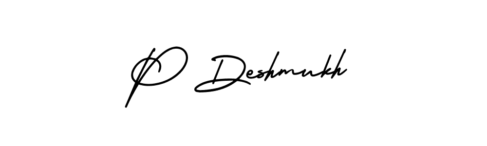 The best way (AmerikaSignatureDemo-Regular) to make a short signature is to pick only two or three words in your name. The name P Deshmukh include a total of six letters. For converting this name. P Deshmukh signature style 3 images and pictures png