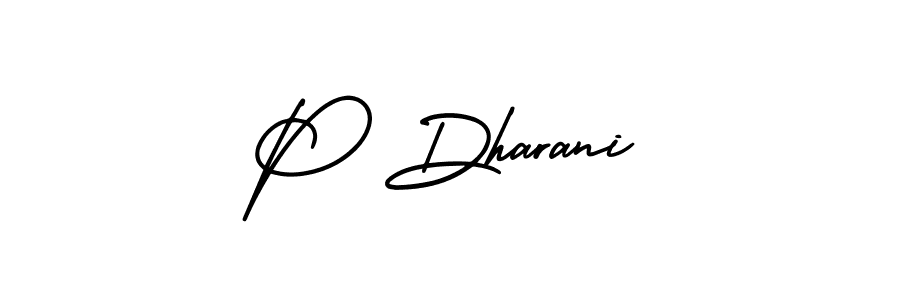 You should practise on your own different ways (AmerikaSignatureDemo-Regular) to write your name (P Dharani) in signature. don't let someone else do it for you. P Dharani signature style 3 images and pictures png