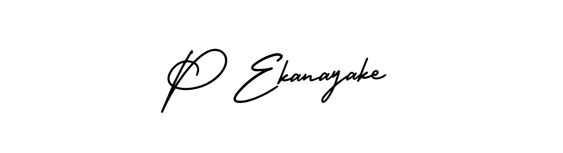 How to make P Ekanayake name signature. Use AmerikaSignatureDemo-Regular style for creating short signs online. This is the latest handwritten sign. P Ekanayake signature style 3 images and pictures png