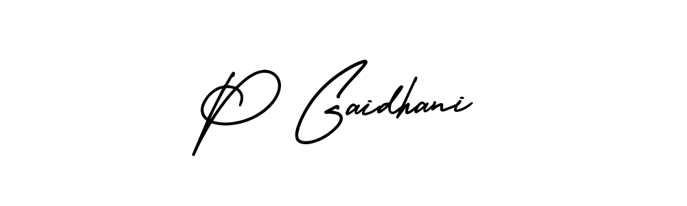 The best way (AmerikaSignatureDemo-Regular) to make a short signature is to pick only two or three words in your name. The name P Gaidhani include a total of six letters. For converting this name. P Gaidhani signature style 3 images and pictures png