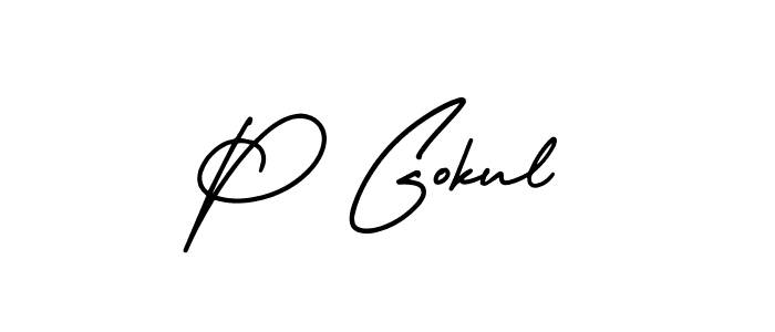 Design your own signature with our free online signature maker. With this signature software, you can create a handwritten (AmerikaSignatureDemo-Regular) signature for name P Gokul. P Gokul signature style 3 images and pictures png